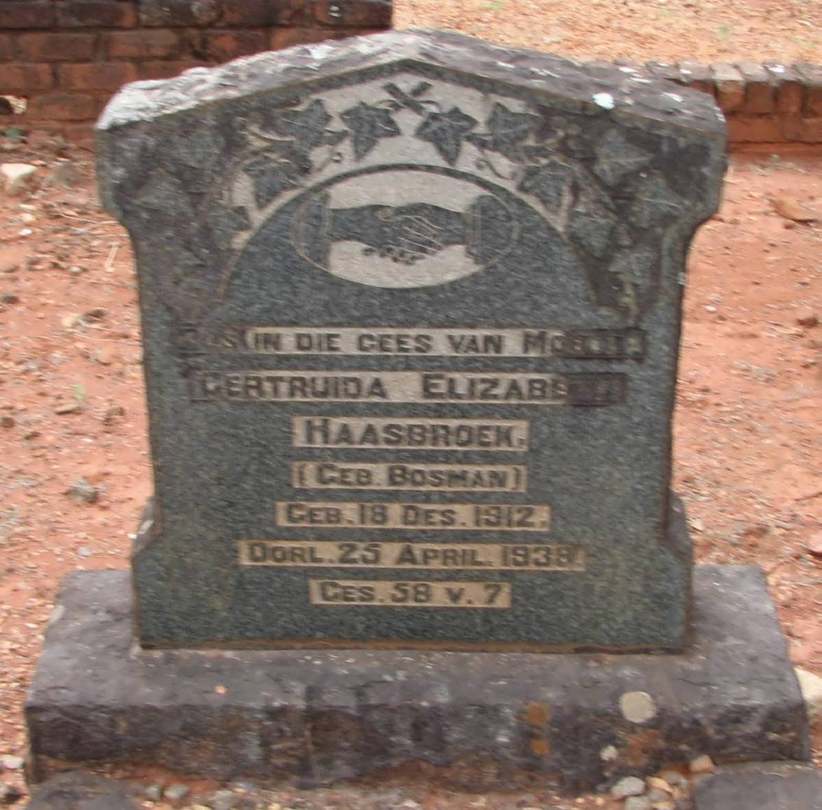 HAASBROEK Gertruida Elizabeth nee BOSMAN 1912-1938
