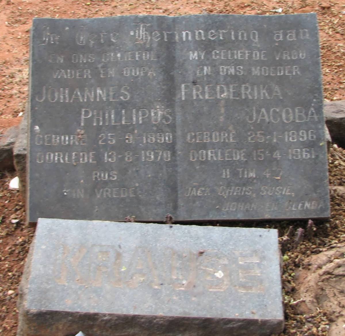 KRAUSE Johannes Phillipus 1890-1970 &amp; Frederika Jacoba 1896-1961