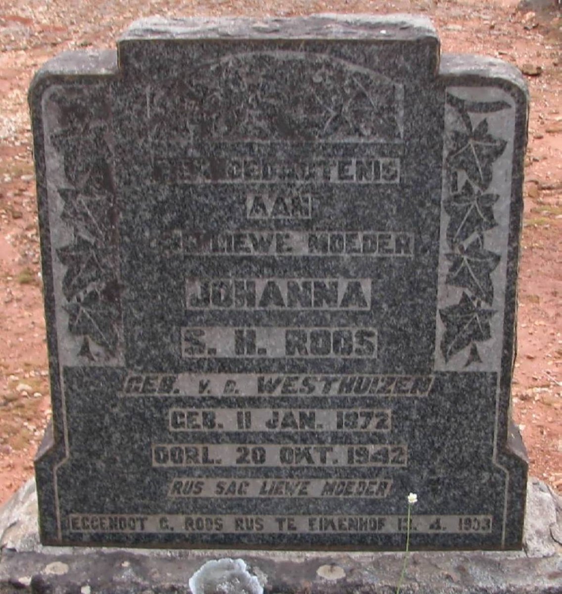 ROOS Johanna S.H. nee v.d. WESTHUIZEN 1872-1942