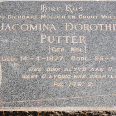 PUTTER Jacomina Dorothea nee NEL 1877-1957