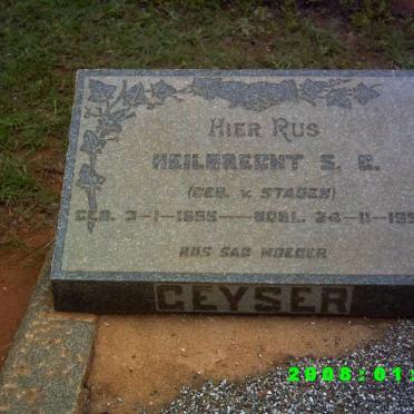 GEYSER Heilbrecht S.C. née VAN STADEN 1855-1954