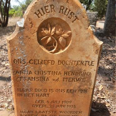MERWE Anna Christina Hendrina Fransina, v.d. 1909-1915