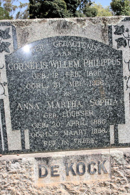 KOCK Cornelis Willem Philippus, de 1891-1956 & Anna Martha Sophia LOUBSER 1885-1956