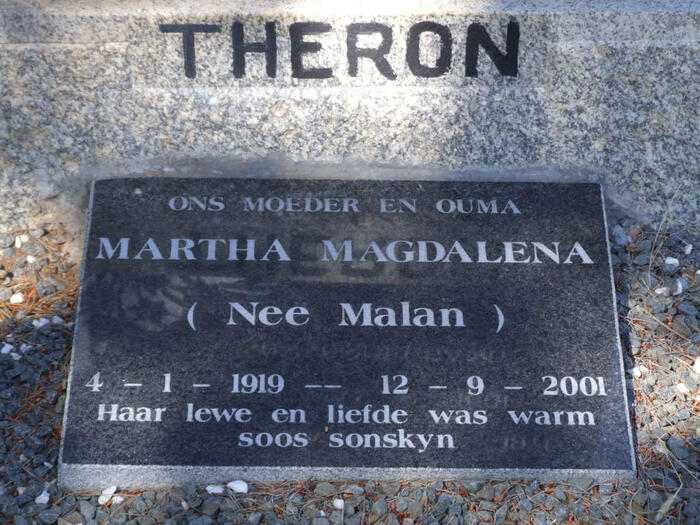 THERON Martha Magdalena nee MALAN 1919-2001