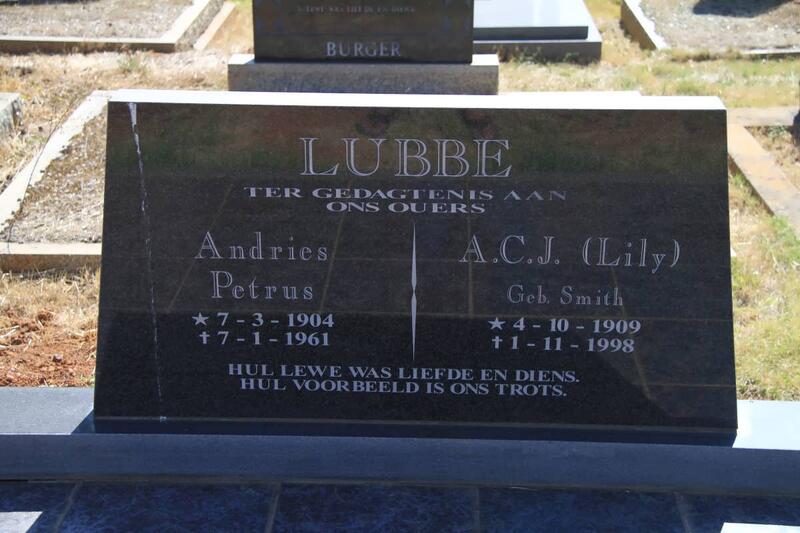 LUBBE Andries Petrus 1904-1961 & A.C.J. SMITH 1909-1998