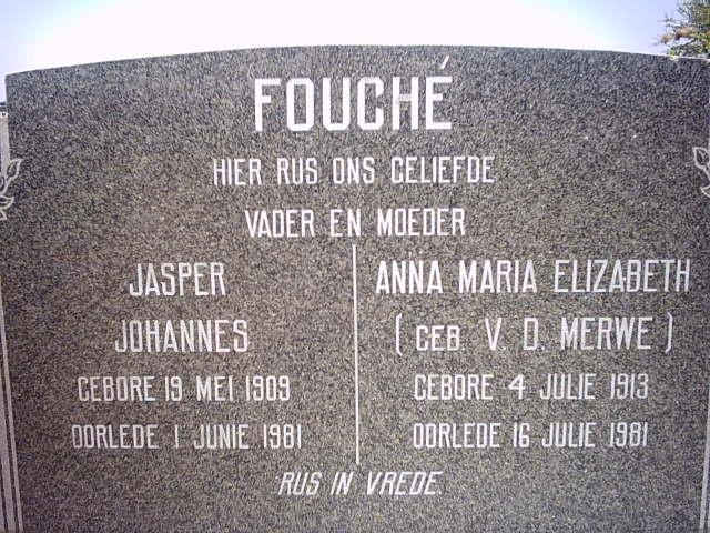 FOUCHE Jasper Johannes 1909-1981 & Anna Maria Elizabeth VAN DER MERWE 1913-1981