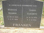 FRANKEN Marinus Hendrik 1909-1969 & Sarah Elizabeth 1903-1974