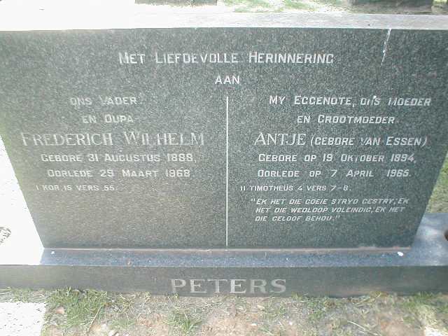 PETERS Frederich Wilhelm 1888-1968 & Antje VAN ESSEN 1894-1965