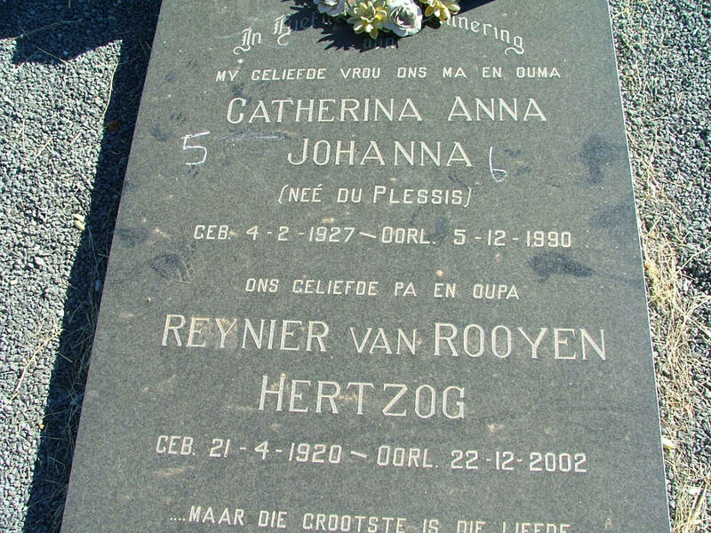 PREEZ Reynier van Rooyen Hertzog, du 1920-2002 & Catharina Anna Johanna DU PLESSIS 1927-1990