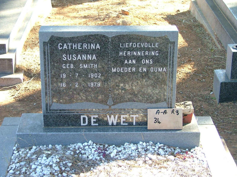 WET Catherina Susanna, de nee SMITH 1902-1979