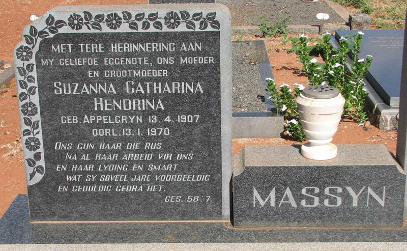 MASSYN Suzanna Catharina Hendrina nee APPELGRYN 1907-1970