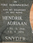 SNYDER Hendrik Adriaan 1918-1976