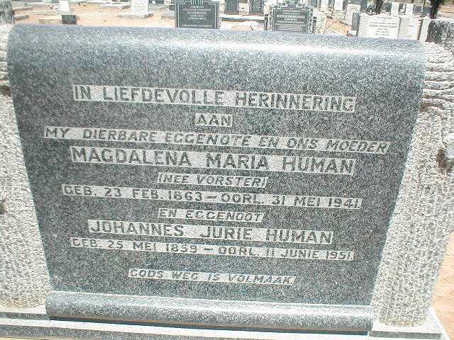 HUMAN Johannes Jurie 1859-1951 & Magdalena Maria VORSTER 1863-1941