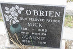 O'BRIEN Jeannie 1896-1978:: O'BRIEN Mick 1891-1965