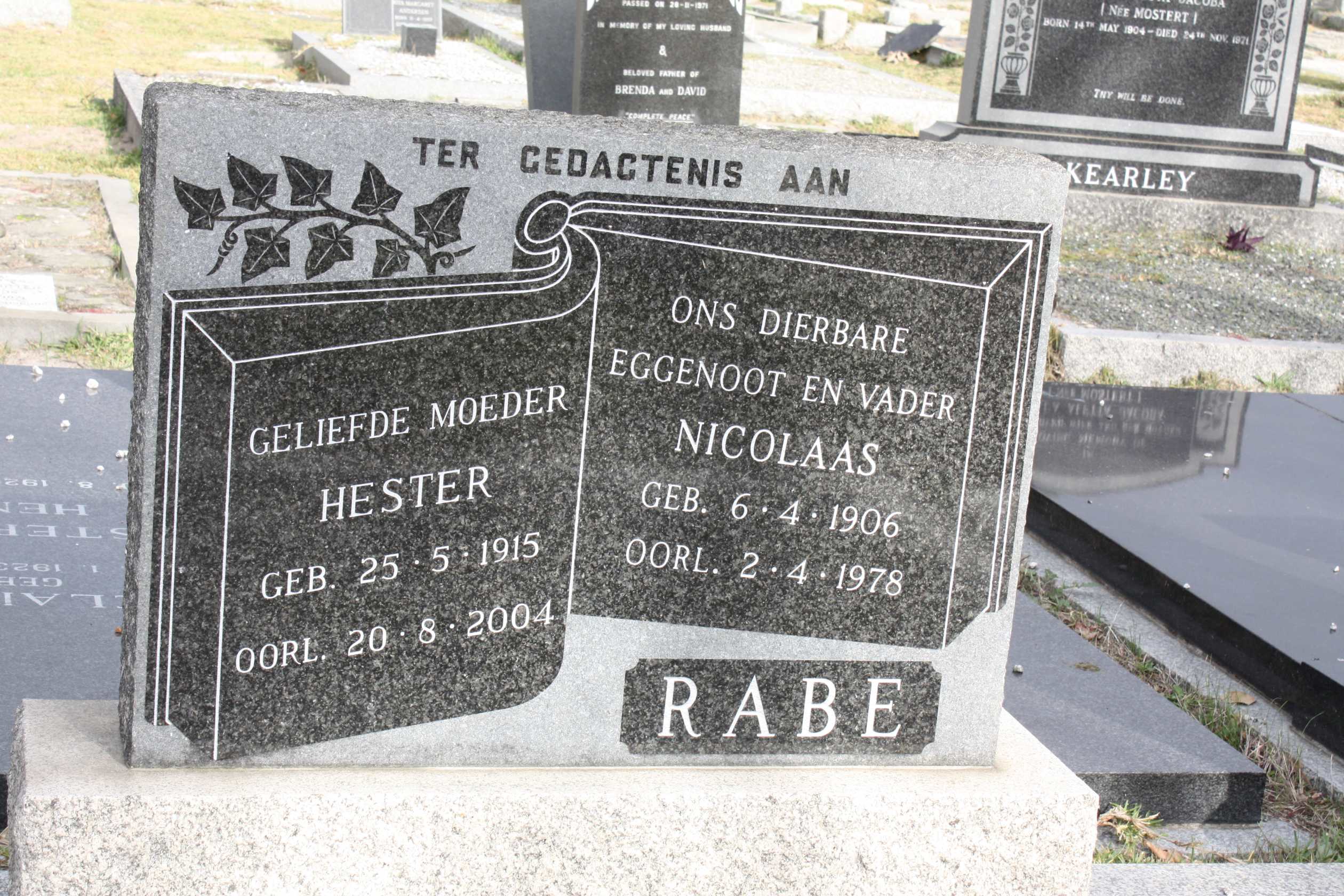 RABE Nicolaas 1906-1978 & Hester 1915-2004