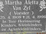 ZYL Martha Aletta, van nee VORSTER 1908-1996