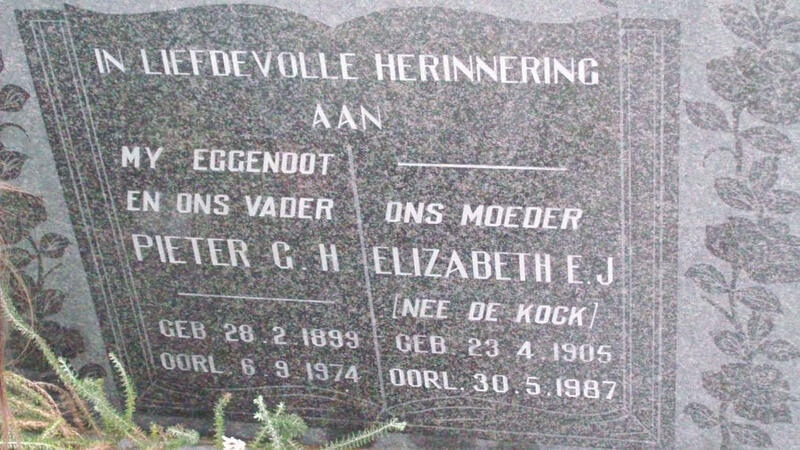 ? Pieter G.H 1899-1974 & Elizabeth E. J. nee DE KOCK 1905-1987