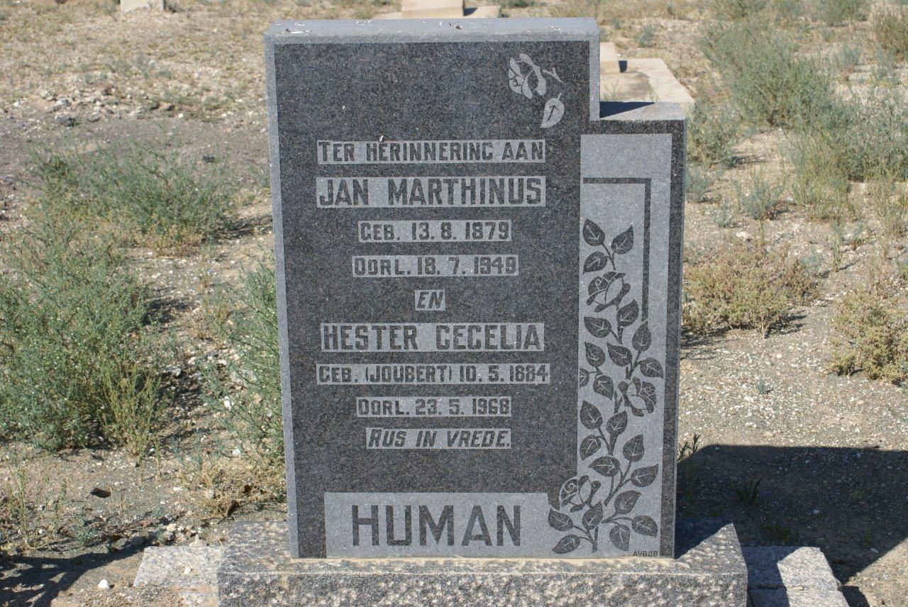 HUMAN Jan Marthinus 1879-1949 & Hester Cecelia JOUBERT 1884-1968