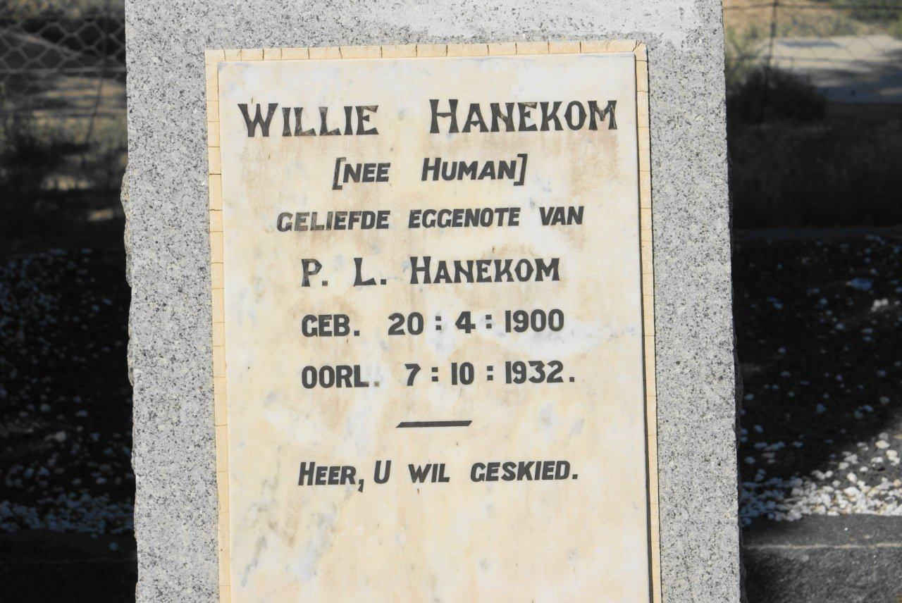 HANEKOM Willie nee HUMAN 1900-1932