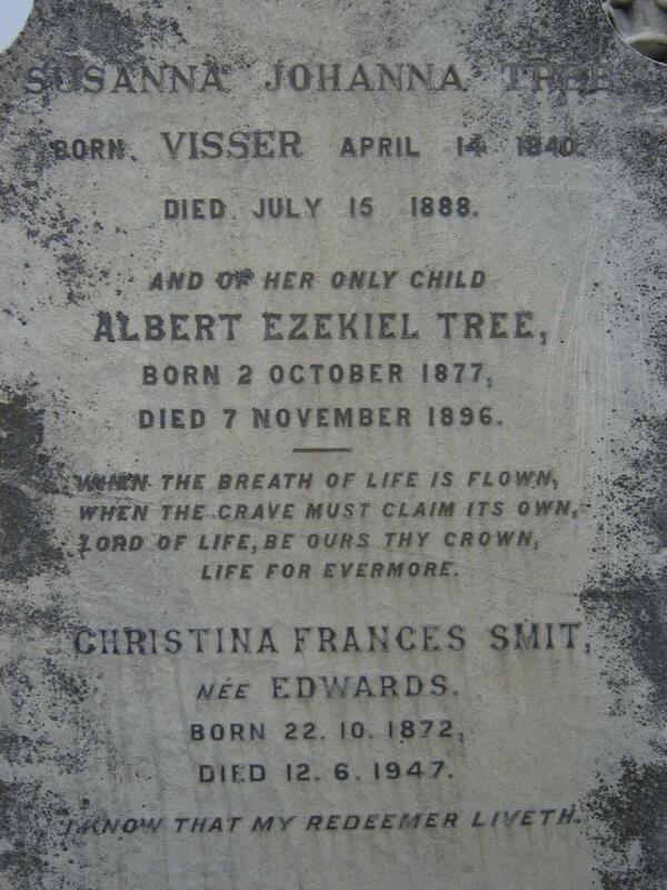 TREE Susanna Johanna nee VISSER 1840-1888 :: TREE Albert Ezekiel 1877-1896 :: SMIT Christina Frances nee EDWARDS 1872-1947