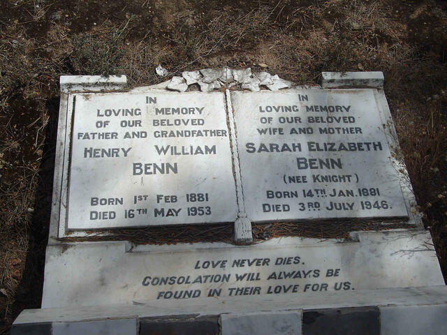 BENN Henry William 1881-1953 & Sarah Elizabeth KNIGHT 1881-1946