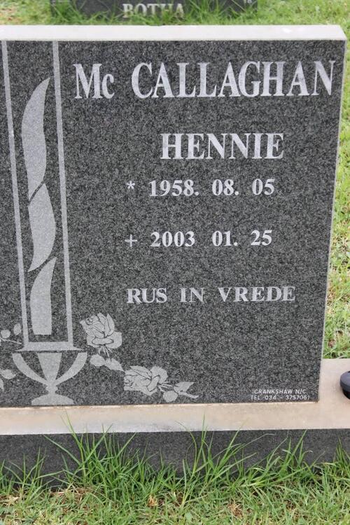 McCALLAGHAN Hennie 1958-2003