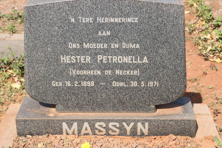 MASSYN Hester Petronella previously DE NECKER 1898-1971