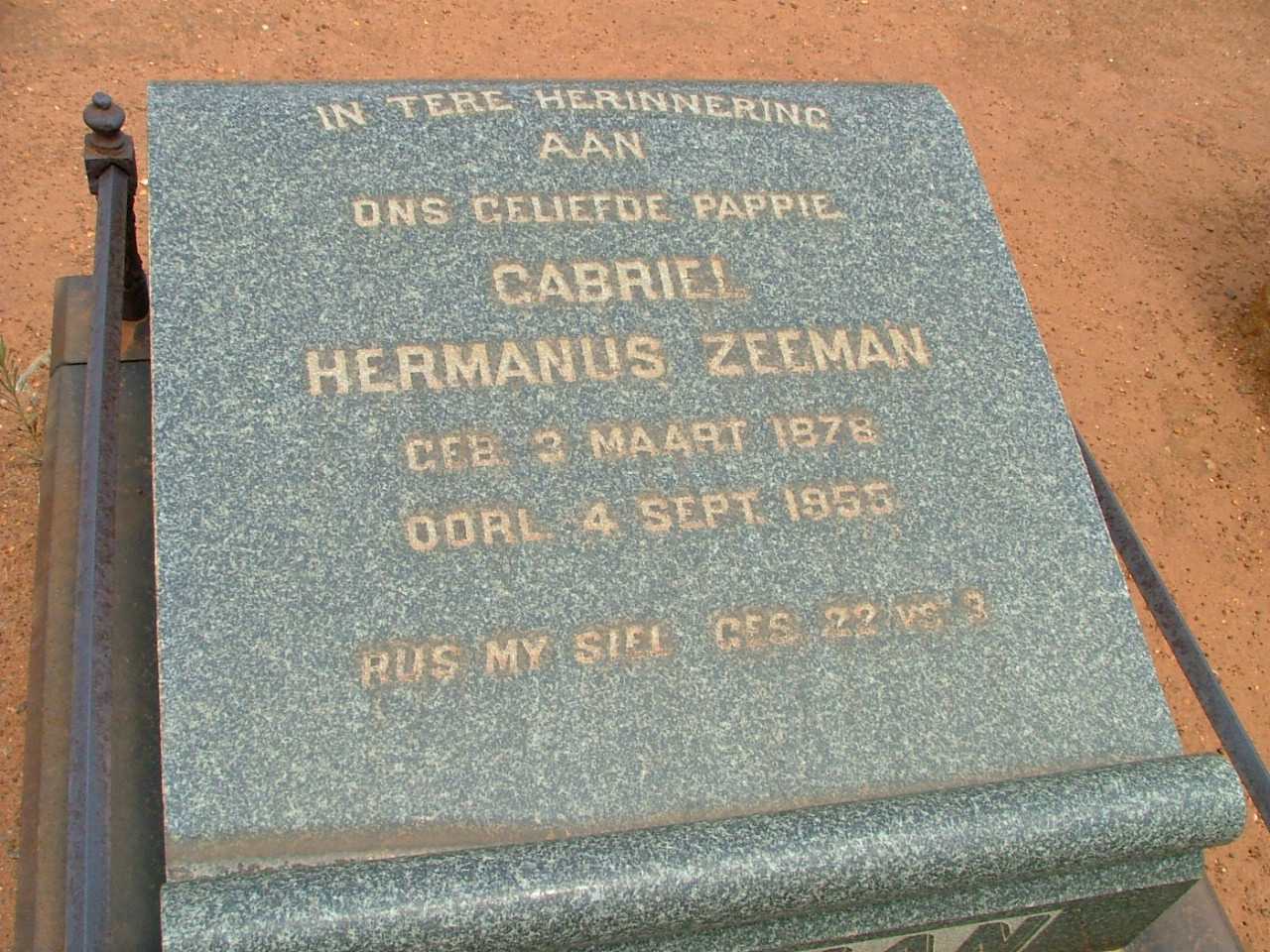 ZEEMAN Gabriel Hermanus 1878-1955