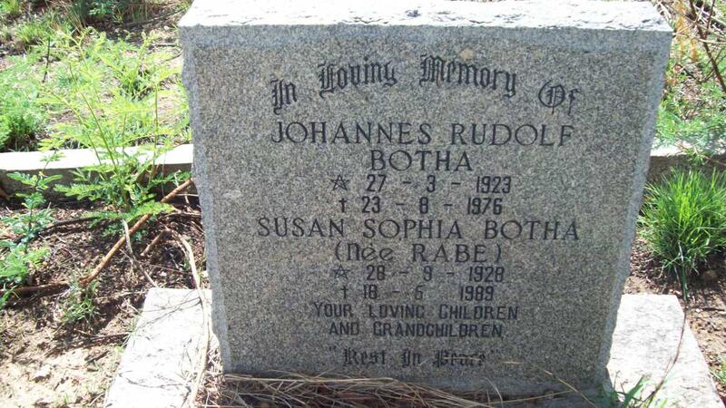 BOTHA Johannes Rudolf 1923-1976 & Susan Sophia RABE 1928-1989