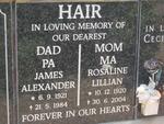 HAIR James Alexander 1921-1984 & Rosaline Lillian 1920-2004