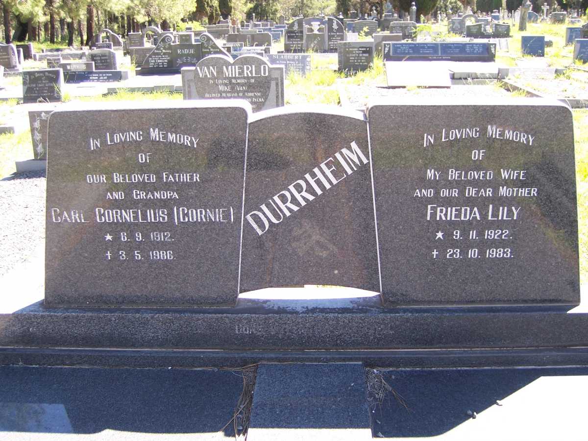 DURRHEIM Carl Cornelius 1912-1986 & Frieda Lily 1922-1983