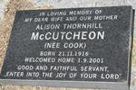McCUTCHEON Alison Thornhill nee COOK 1916-2001