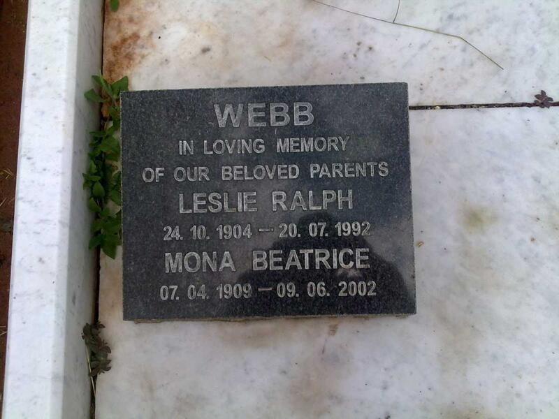 WEBB Leslie Ralph 1904-1992 & Mona Beatrice 1909-2002