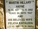 HAYNE Martin Hillary 1927-2002 & Felicia Kathleen 1931-2003