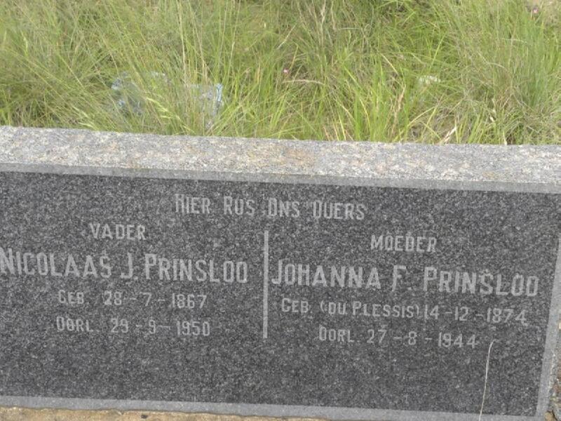PRINSLOO Nicolaas J.1867-1950 & Johanna F. DU PLESSIS 1874-1944