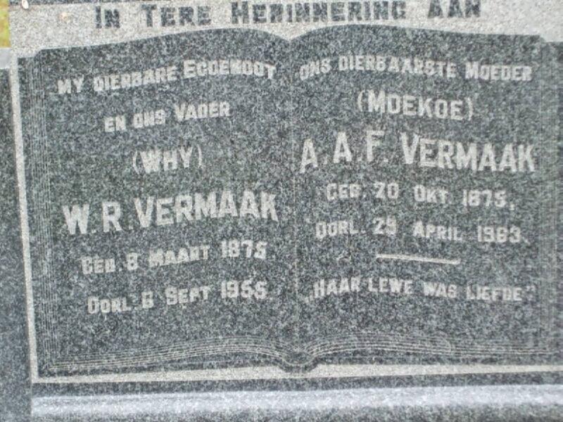 VERMAAK W.R. 1875-1955 & A.A.F. 1875-1963