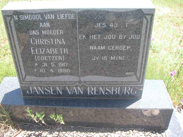 RENSBURG Christina Elizabeth, Jansen van nee COETZER 1917-1990