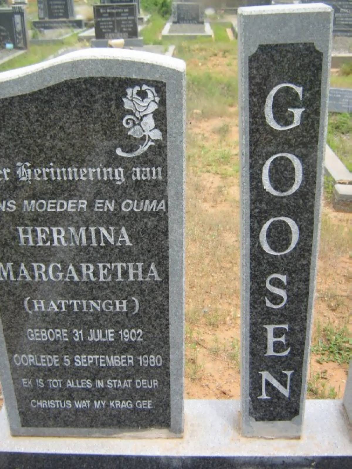 GOOSEN Hermina Margaretha nee HATTINGH 1902-1980