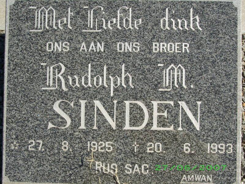 SINDEN Rudolph M. 1925-1993 :: SINDEN Thomas Henry 1921-1997 & Anna P.C. BREEDT 1927-1995