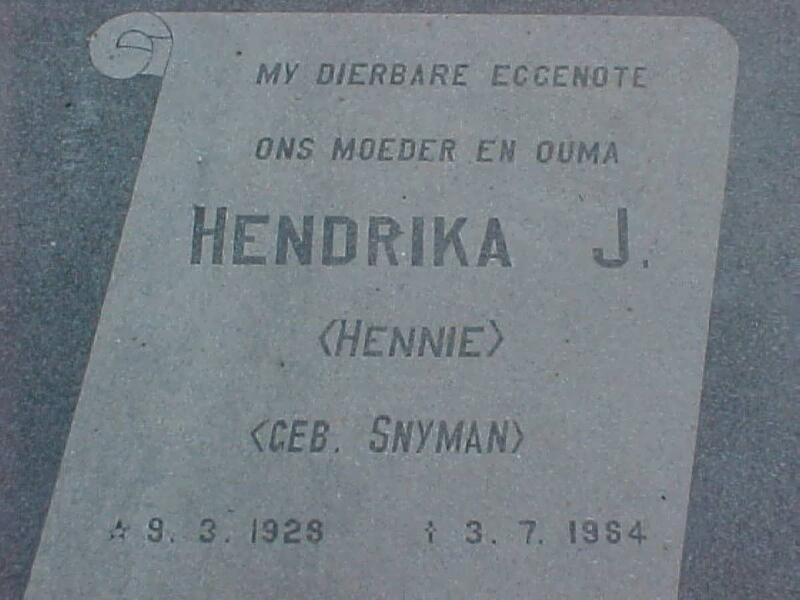 BERG Hendrika J., van den nee SNYMAN 1928-1984