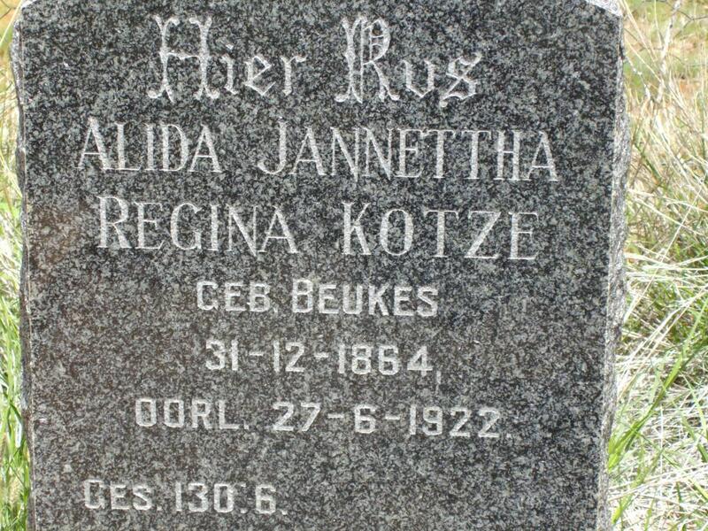 KOTZE Alida Jannettha Regina nee BEUKES 1864-1922