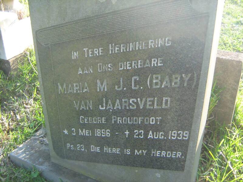 JAARSVELD Maria M.J.C., van nee PROUDFOOT 1896-1939
