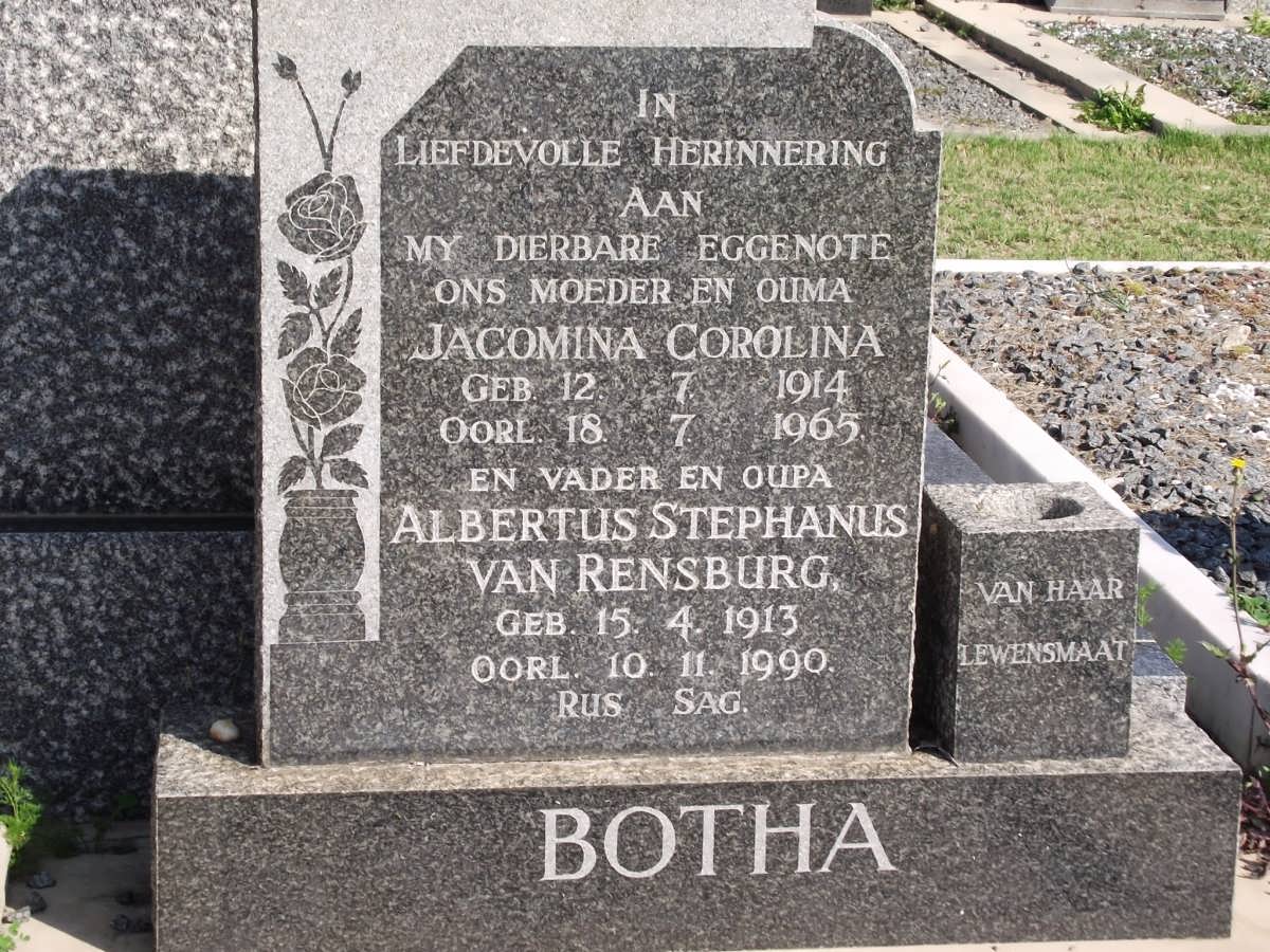BOTHA Albertus Stephanus Van Rensburg 1913-1990 & Jacomina Corolina 1914-1965