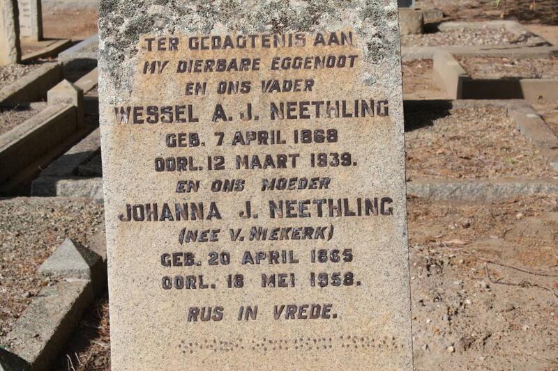 NEETHLING Wessel A.J. 1868-1939 & Johanna J.  van NIEKERK 1865-1958