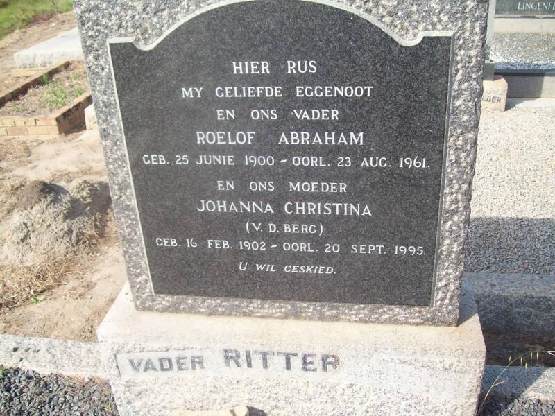 RITTER Roelof Abraham 1900-1961 & Johanna Christina V.D.BERG 1902-1995