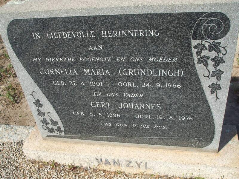 ZYL Gert Johannes, van 1896-1976 & Cornelia Maria GRUNDLINGH 1901-1966