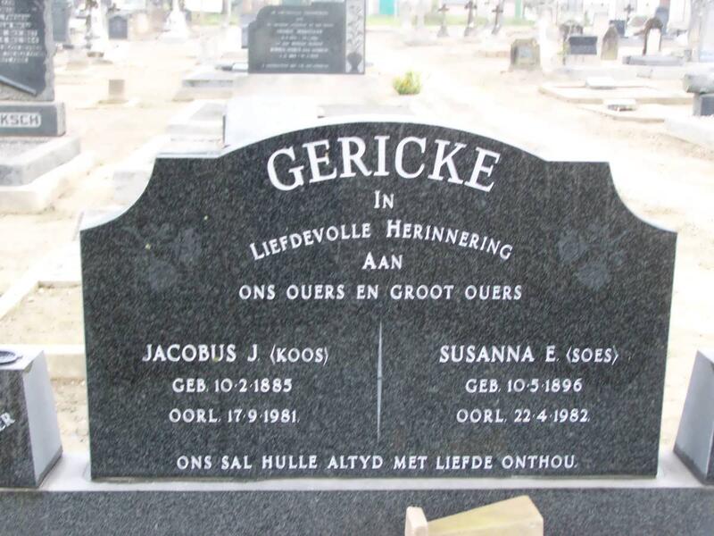 GERICKE Jacobus J. 1885-1981 & Susanna E. 1896-1982