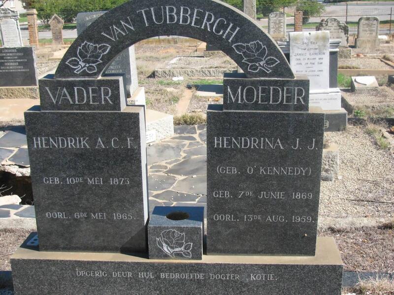 TUBBERGH Hendrik A.C.F, van 1873-1965 & Hendrina J.J. O'KENNEDY 1869-1959