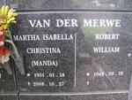 MERWE Robert William, van der 1949- & Martha Isabella Christina 1951-2008
