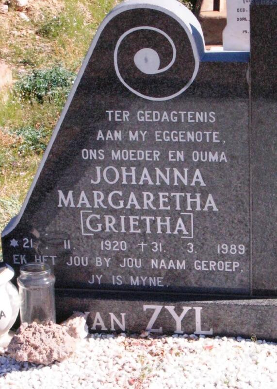 ZYL Johanna Margaretha, van 1920-1989
